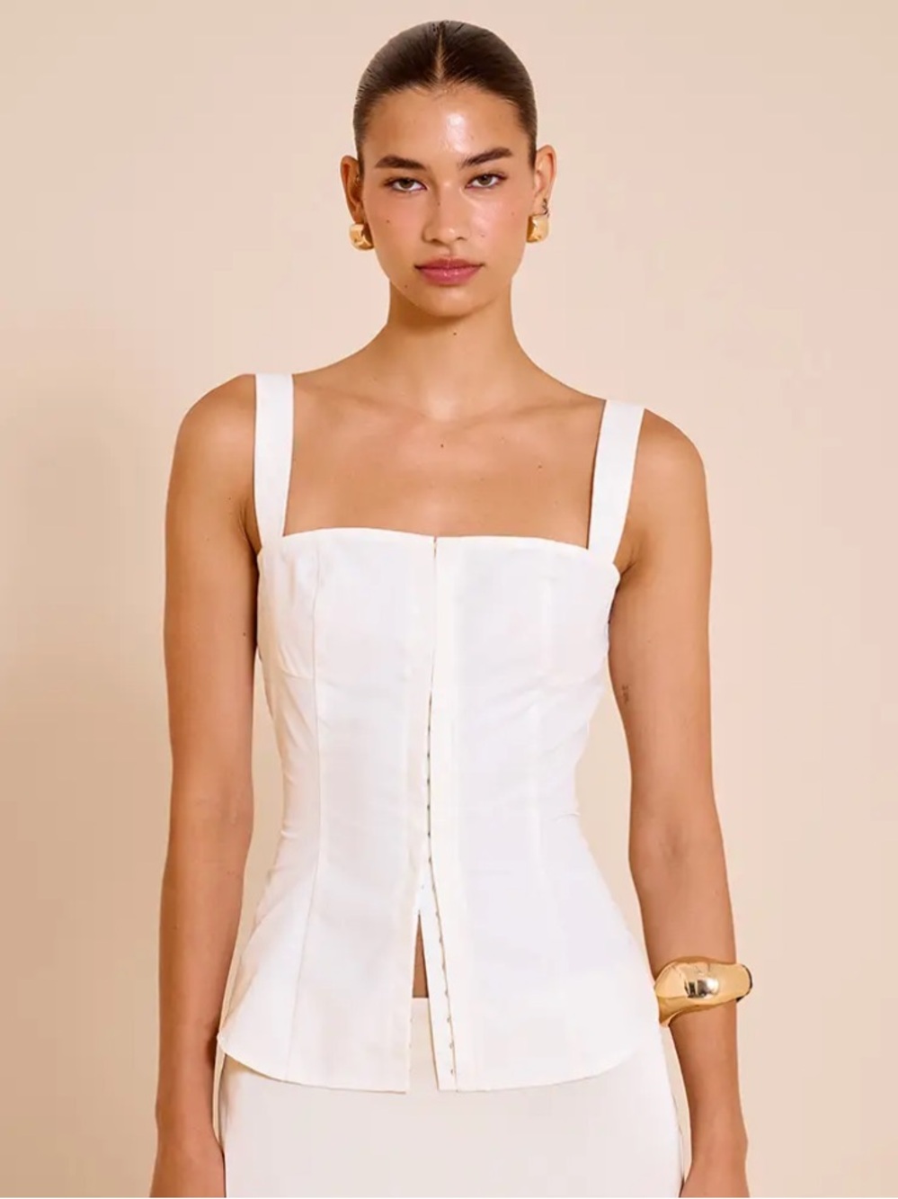 NWOT ECRU HOOK AND EYE STRAPPY LONGLINE TOP
